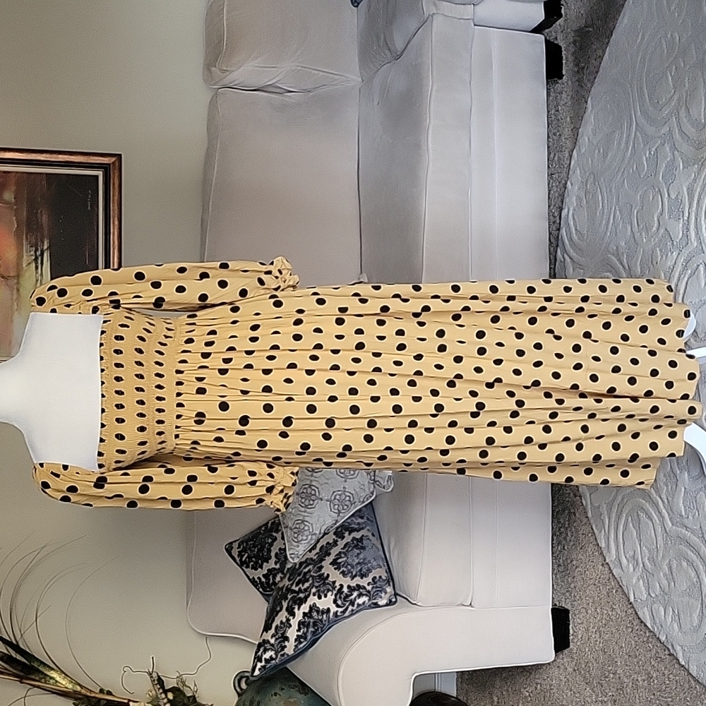 Faithfull The Brand Brisa Midi Dress Emelda Dot Print Biscuit